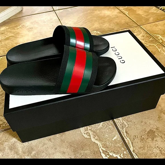 Gucci | Shoes | Gucci Slides Black With Green And Red 
